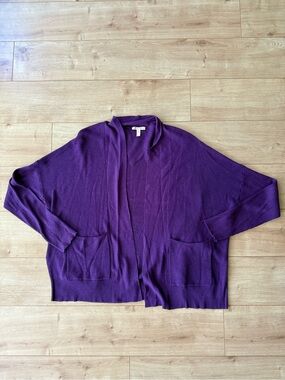 Eileen Fisher Purple Open Front Cardigan XS Tencel Silk Organic Cotton Blend
